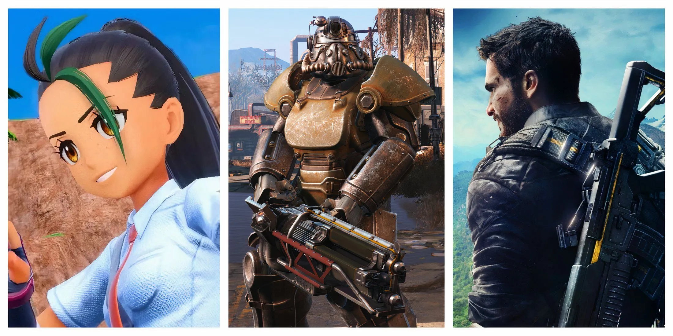 Hình ảnh tổng hợp các series game thế giới mở lớn như Fallout và Far Cry