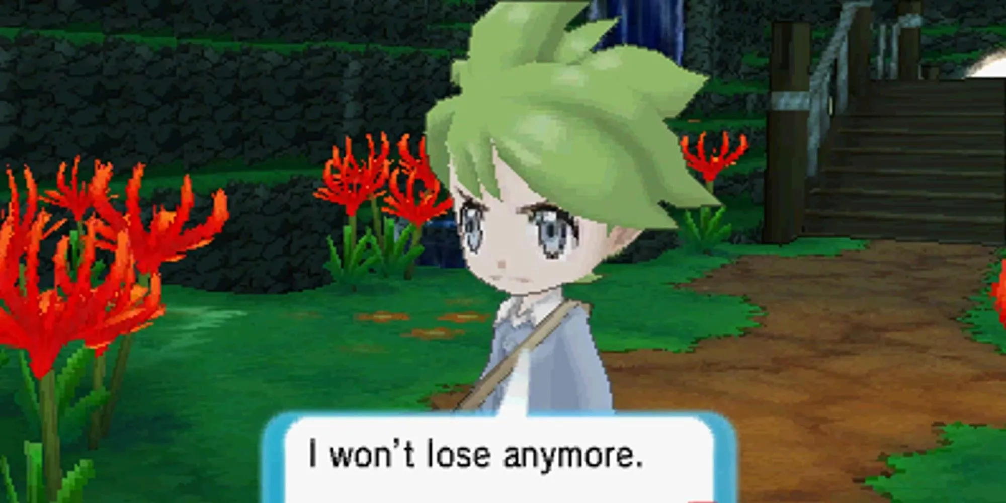 Huấn luyện viên Wally thách đấu người chơi trong bối cảnh môi trường 3D của Pokémon Omega Ruby và Alpha Sapphire