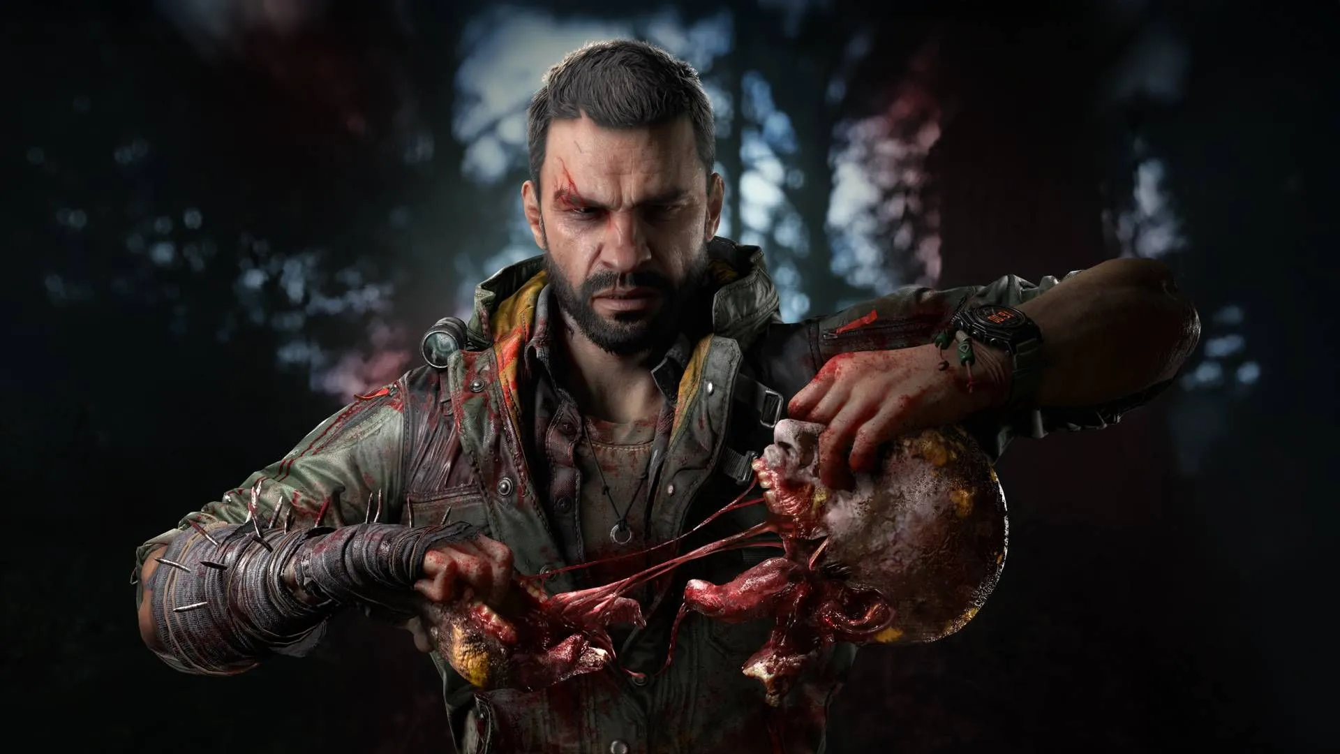 Kyle Crane tung cú đá uy lực xé toạc đầu zombie trong Dying Light The Beast, thể hiện phong cách chiến đấu tàn bạo.