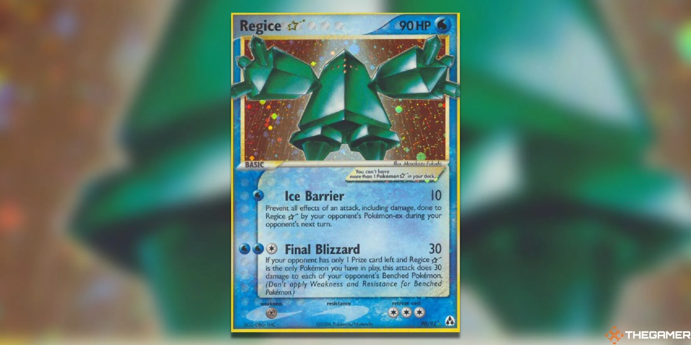 Lá bài Pokemon TCG Regice Star từ Legend Maker, một ví dụ về thẻ hiếm cần được kiểm tra kỹ trước khi gửi đi ép.