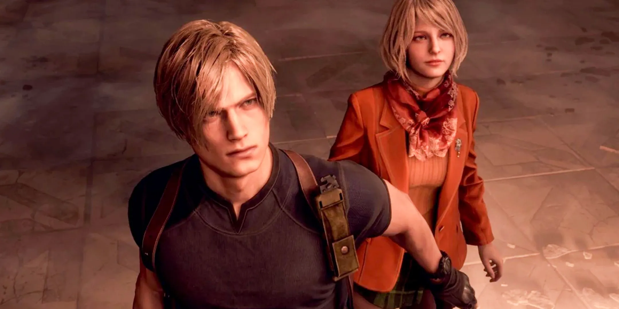 Leon Kennedy bảo vệ Ashley trong Resident Evil 4 Remake, hình ảnh biểu tượng của game.