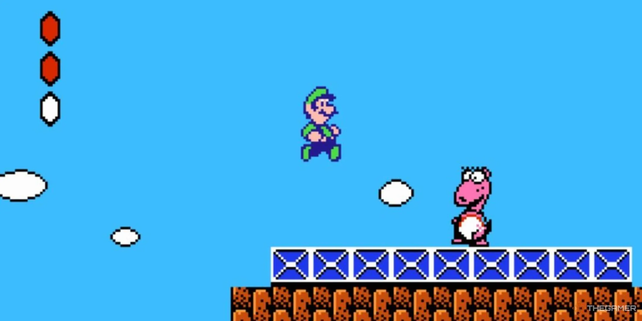 Luigi nhảy qua Birdette trong Super Mario Bros 2, một khoảnh khắc biểu tượng từ &quot;tựa game không phải phần tiếp theo&quot;.