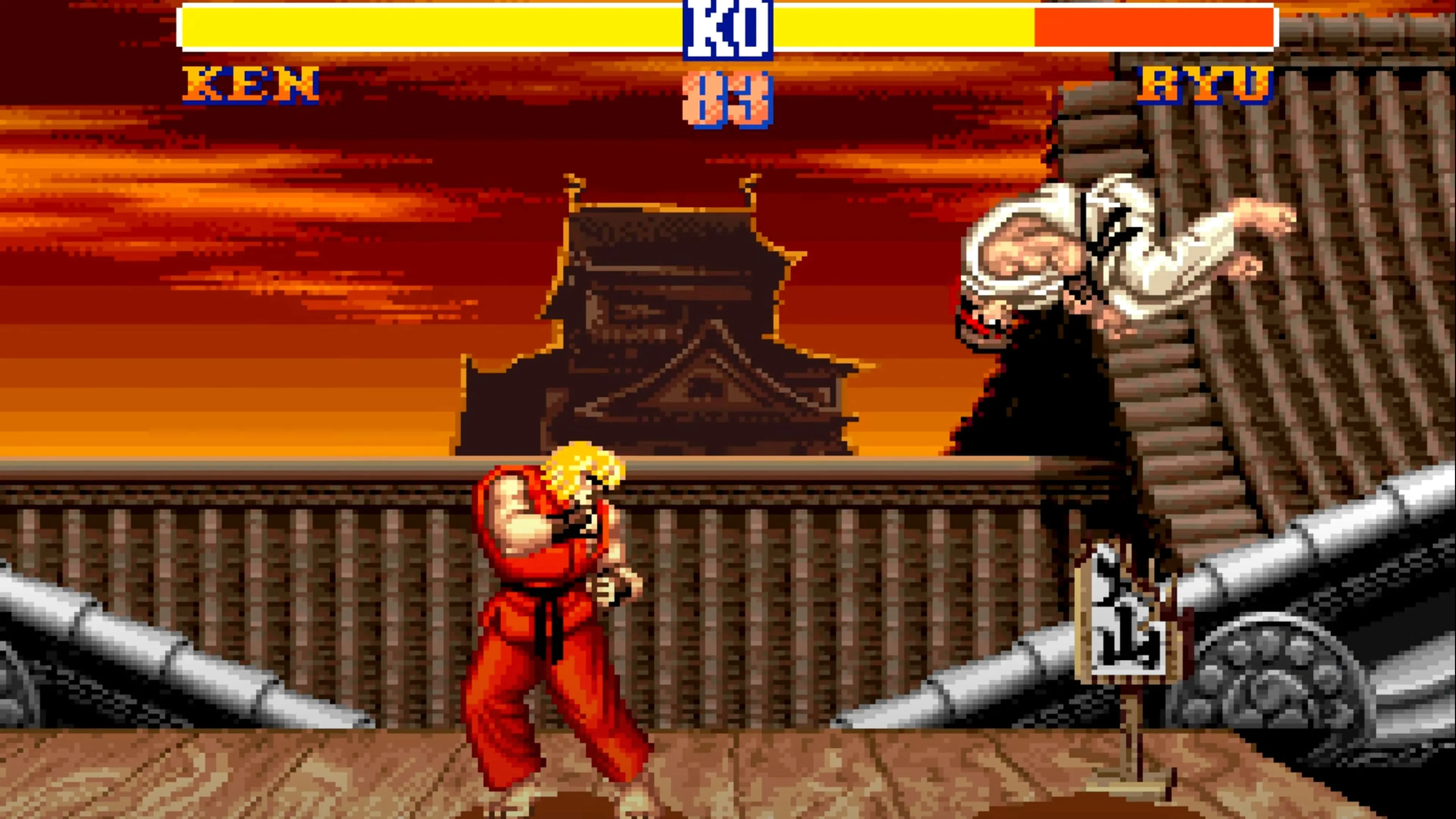 Màn hình gameplay Street Fighter II với nhân vật Ryu