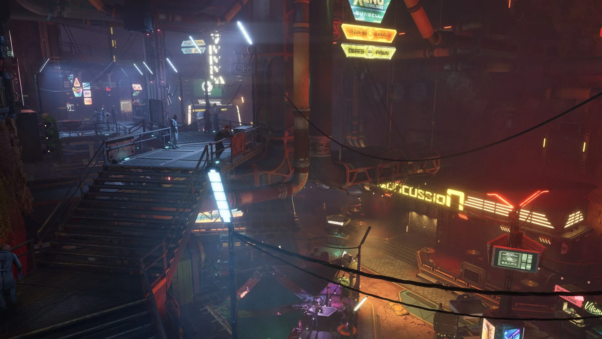 Mô tả nội thất một con tàu hoặc căn cứ trong The Expanse Osiris Reborn, thể hiện môi trường game chân thực