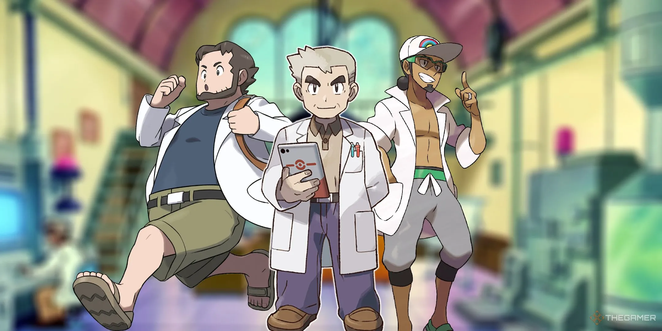 Một bức ảnh ghép các giáo sư nổi tiếng từ các trò chơi Pokémon, tượng trưng cho kiến thức và nghiên cứu chuyên sâu về Pokémon.