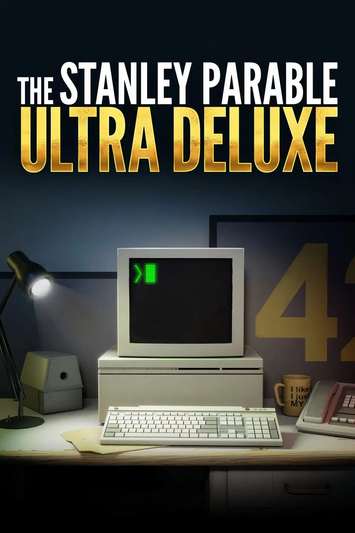 Một cảnh từ The Stanley Parable Ultra Deluxe, hiển thị văn phòng làm việc của Stanley và những lựa chọn khó hiểu