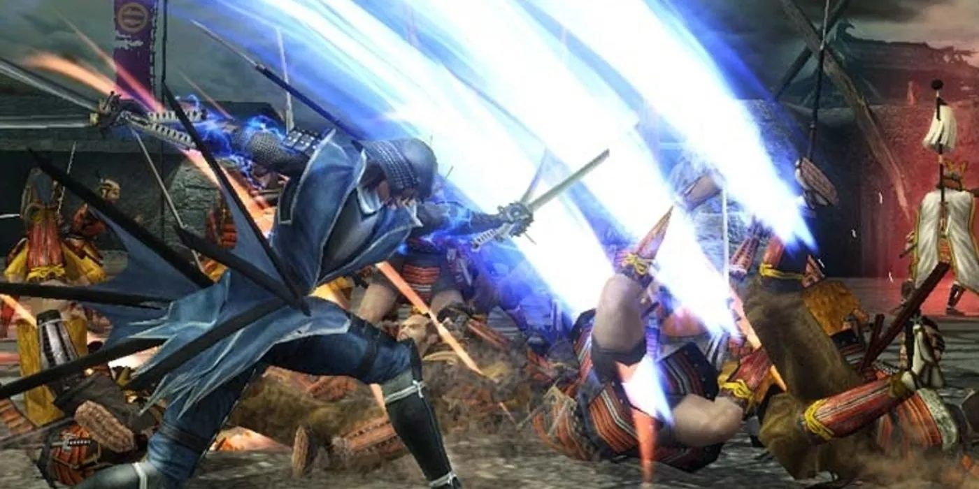 Một chiến binh sử dụng kiếm tấn công đối thủ trong Sengoku BASARA 4