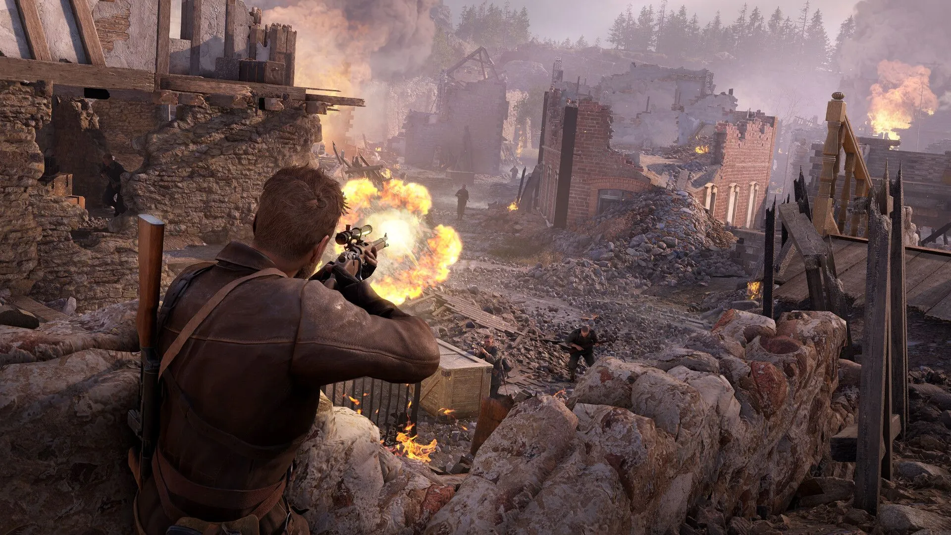Một khu vực hoang tàn trong Sniper Elite: Resistance, phù hợp cho các pha hành động lén lút và bắn tỉa.