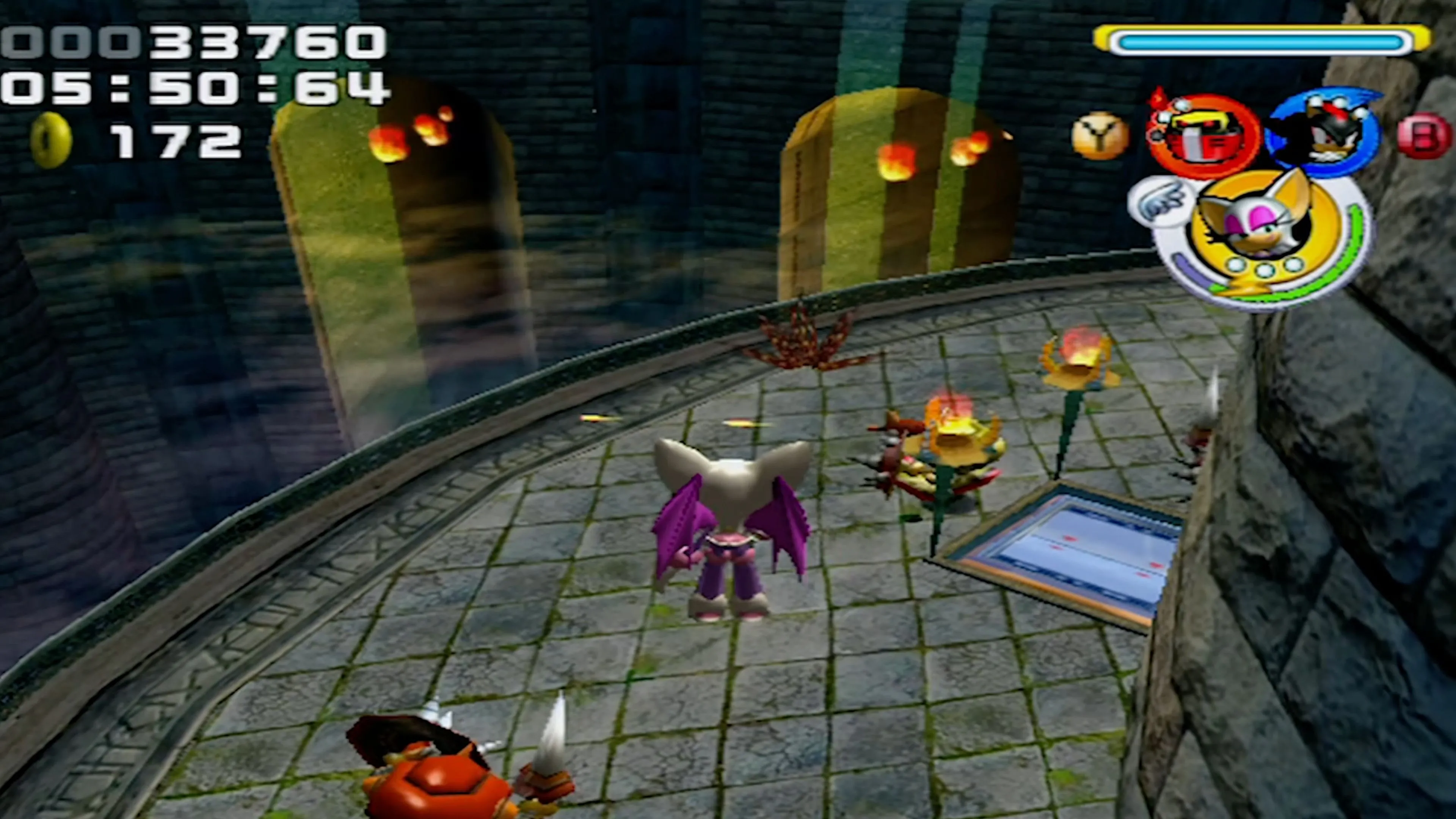 Một màn chơi mang phong cách casino đầy màu sắc và ánh đèn trong Sonic Heroes