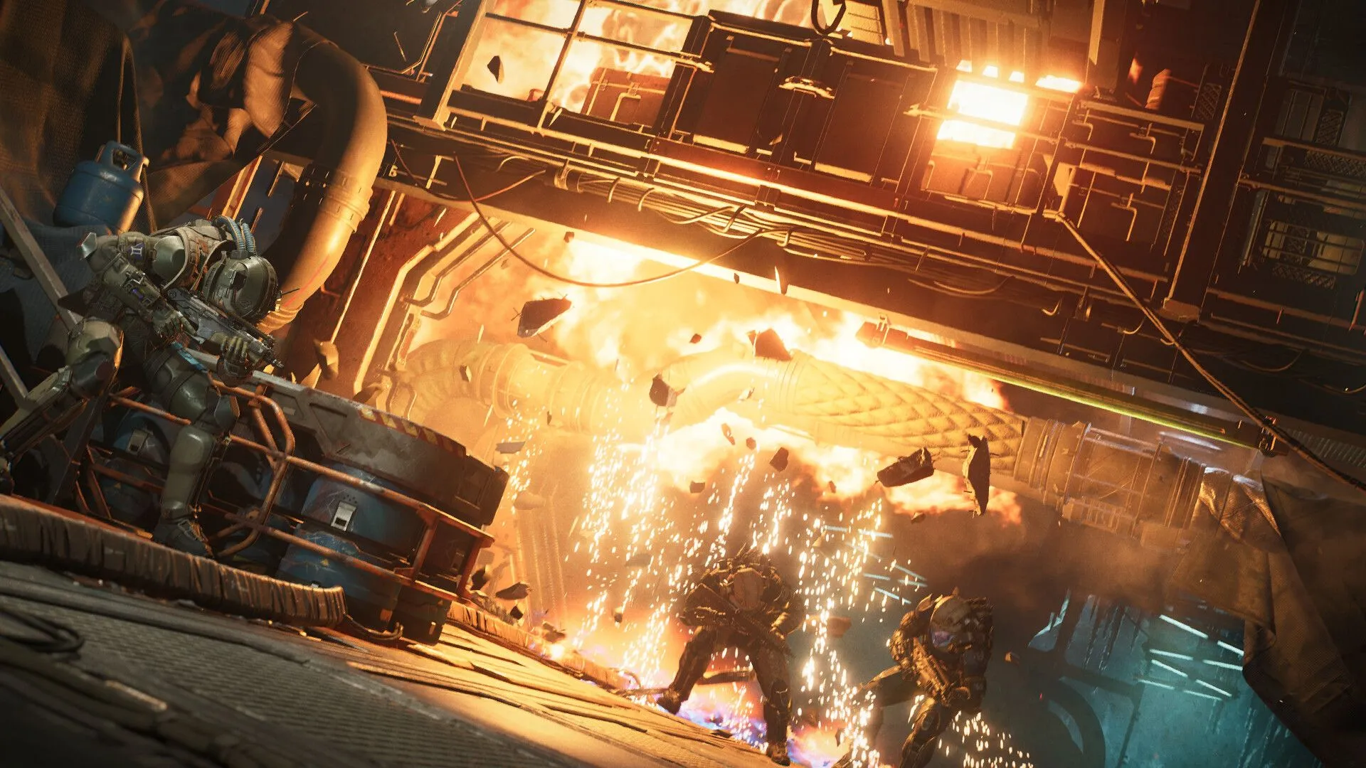 Một nhóm nhân vật chính và đồng đội của họ đang khám phá môi trường trong The Expanse Osiris Reborn