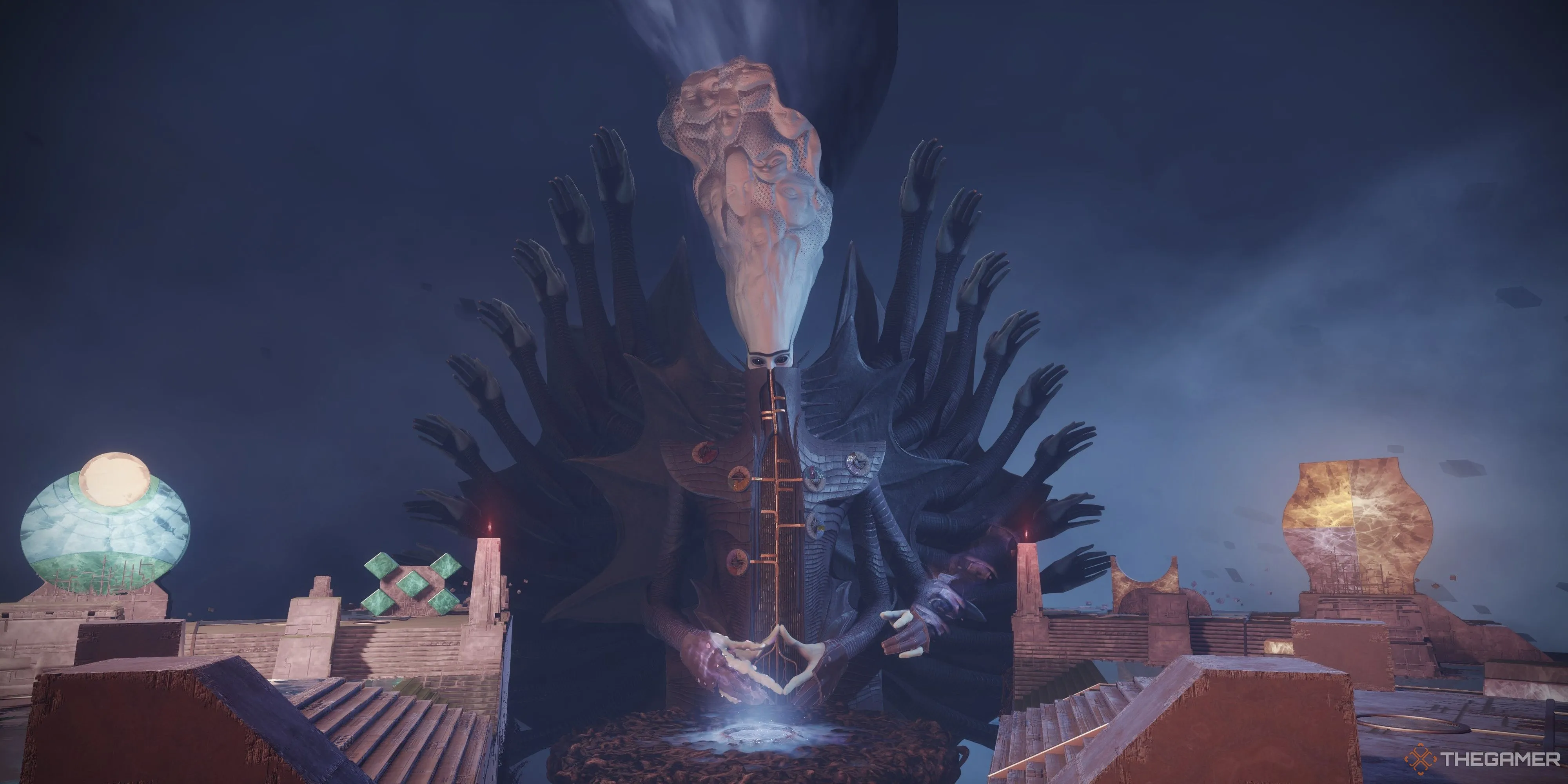 Người bảo hộ đang nhìn vào màn hình hiển thị raid Salvation's Edge với biểu tượng của Witness
