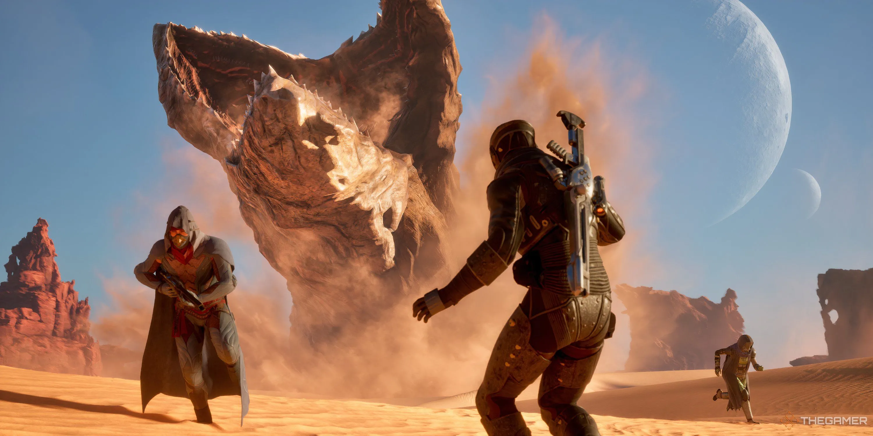Người chơi bất ngờ đối mặt với Sandworm khổng lồ ở Sa mạc Sâu trong Dune: Awakening, biểu tượng của Arrakis.