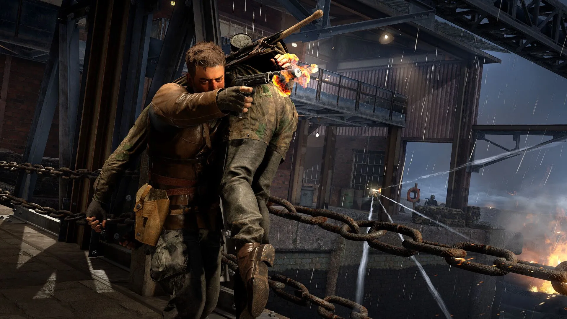Người lính bắn tỉa Karl Fairburne thực hiện một cú bắn chính xác trong Sniper Elite: Resistance.
