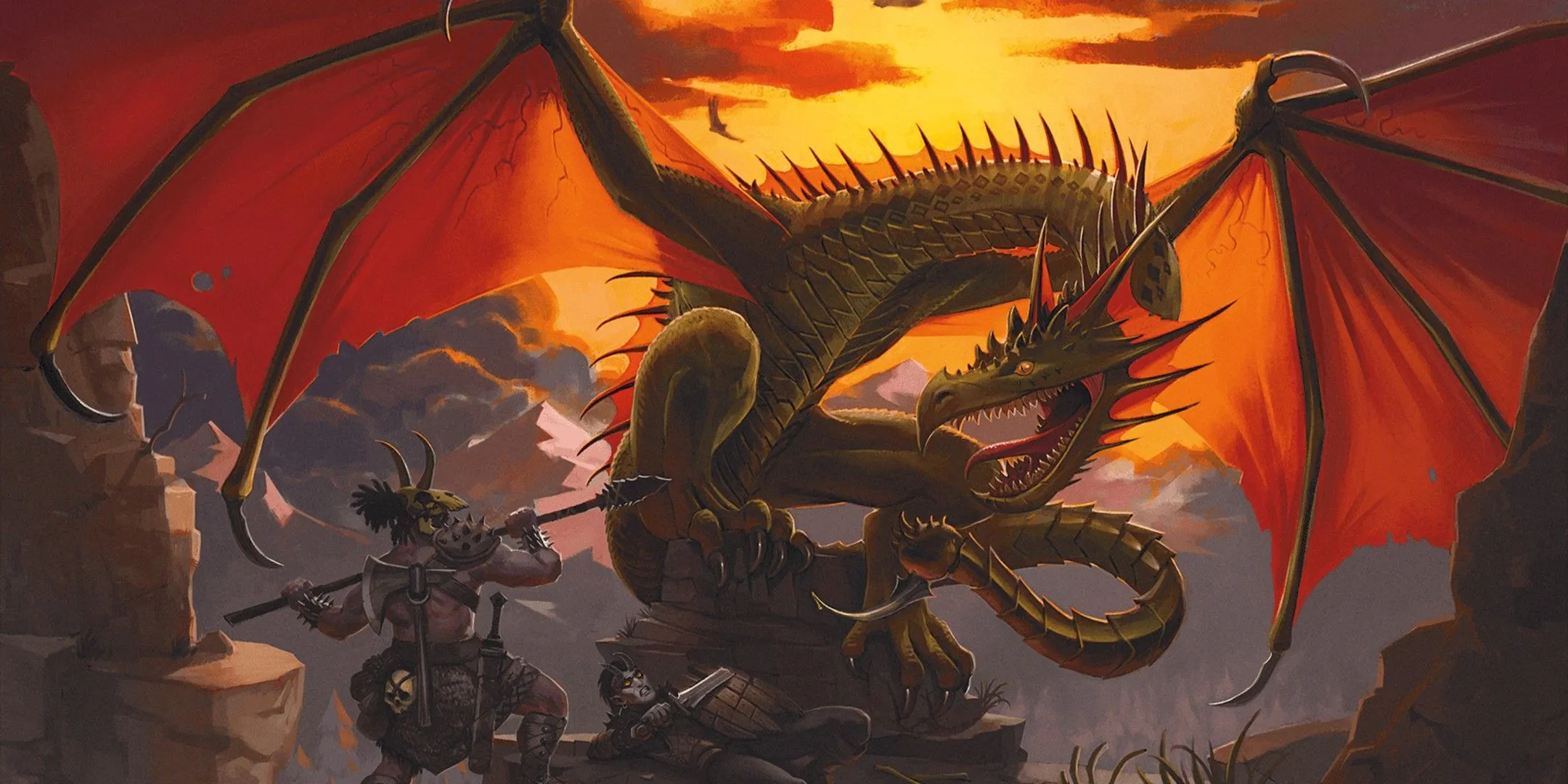 Nhà thám hiểm đối mặt với một Wyvern hùng vĩ trong thế giới Dungeons &amp; Dragons.