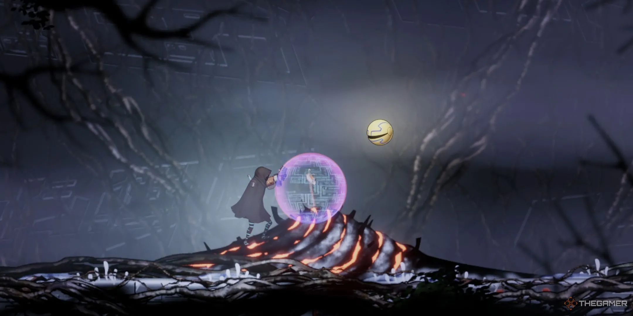 Nhân vật chính game Shadow Labyrinth rút kiếm, sẵn sàng chiến đấu trong mê cung u ám