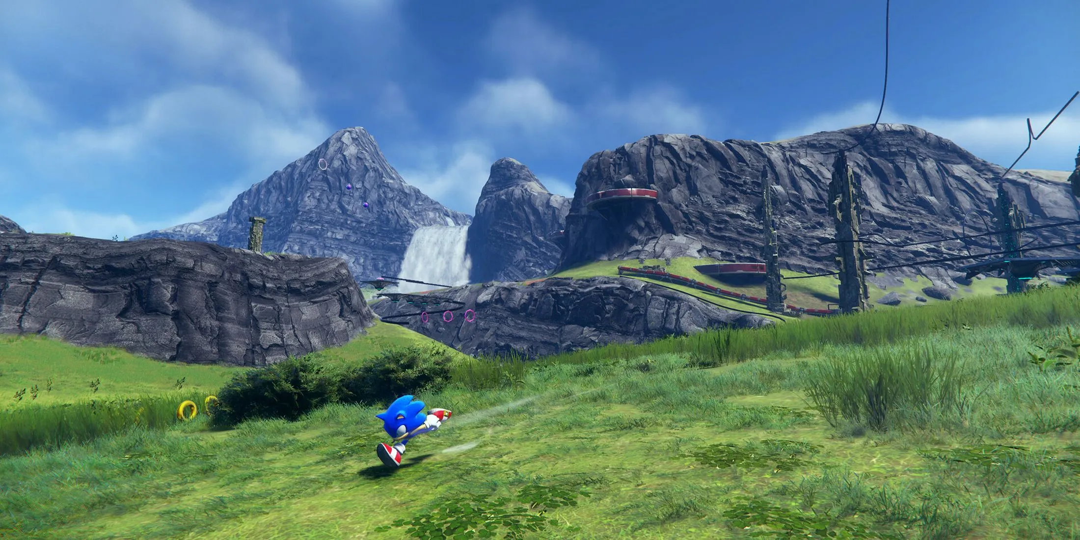 Sonic chạy trên cánh đồng rộng lớn trong thế giới mở của Sonic Frontiers