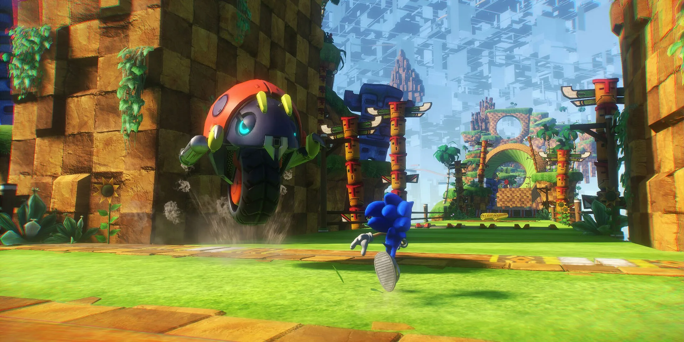 Sonic lướt qua kẻ thù trong một Cyberspace Level độc đáo của Sonic Frontiers