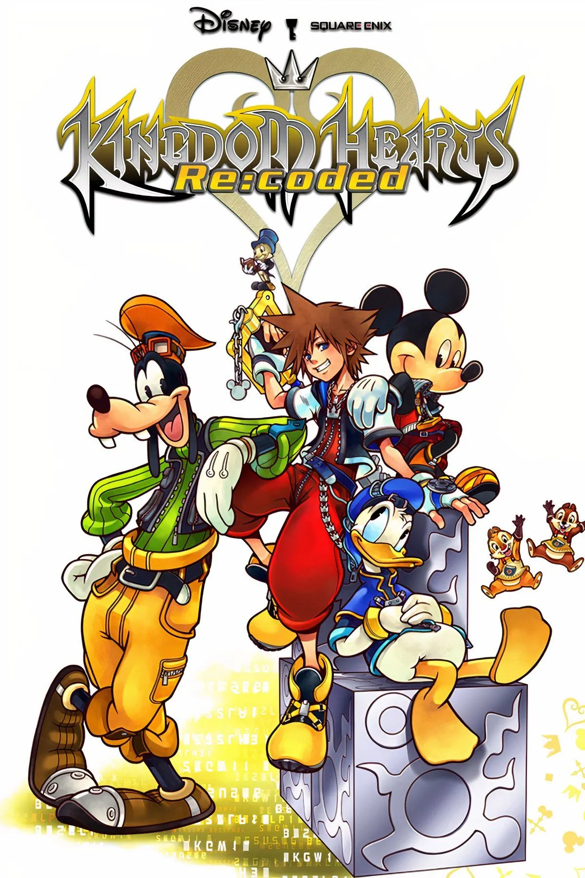 Sora trong phong cách đồ họa đặc trưng của Kingdom Hearts Re:Coded, sẵn sàng chiến đấu với Keyblade, biểu tượng của series game hành động nhập vai đình đám.