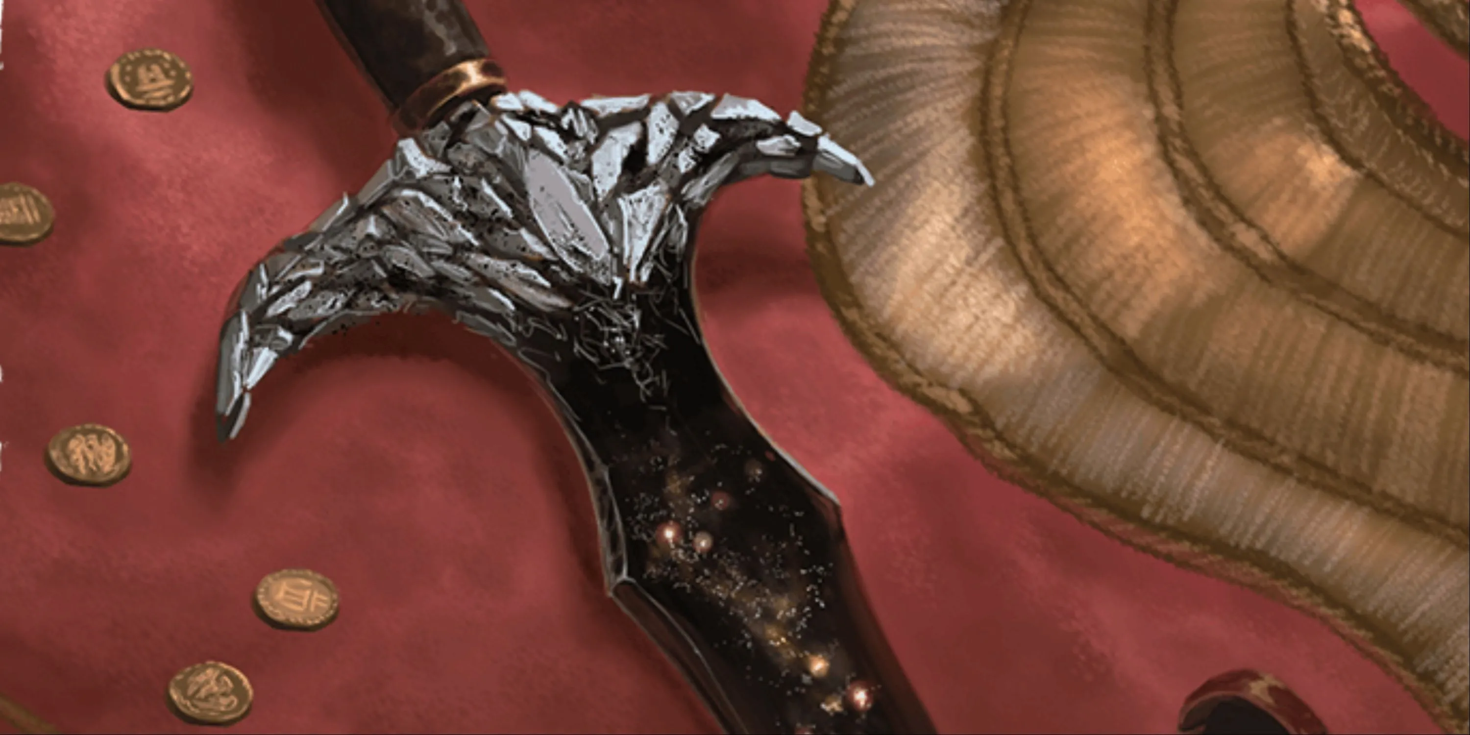 Thanh trường kiếm Blackrazor với chuôi đá và lưỡi kiếm obsidian, một vật phẩm ma thuật huyền thoại trong D&amp;D.