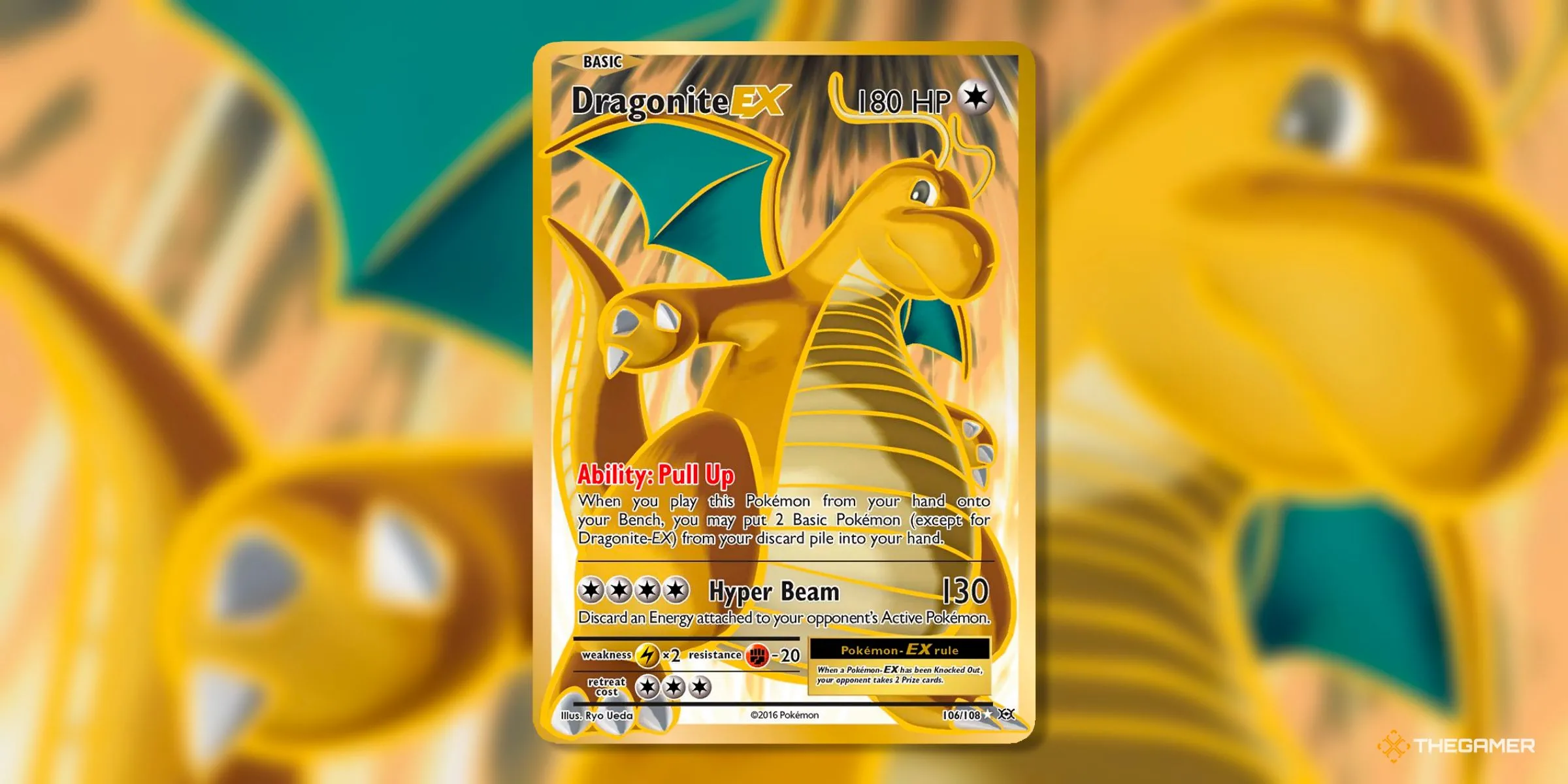 Thẻ bài Dragonite EX (Full Art, 106) từ set Evolutions trong kỷ nguyên XY của Pokemon TCG