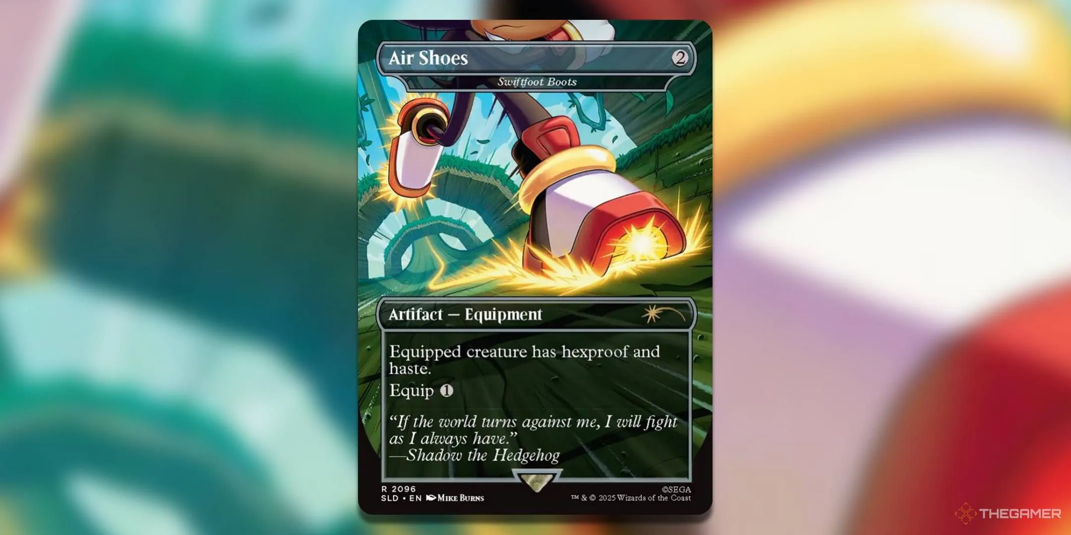 Thẻ bài Magic: The Gathering Air Shoes trong bộ Secret Lair Sonic: Turbo Gear, hình ảnh đôi giày của Shadow