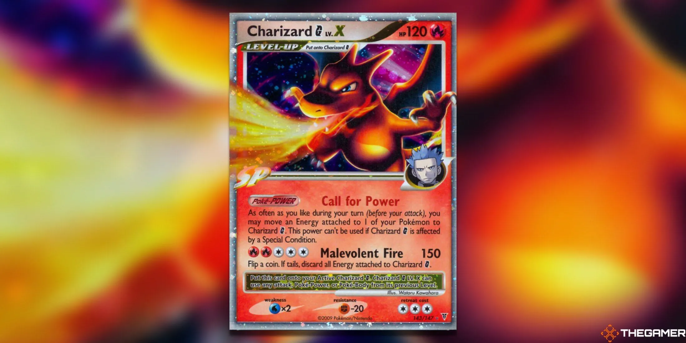 Thẻ bài Pokemon TCG Charizard G LV. X với thiết kế lửa rực cháy.