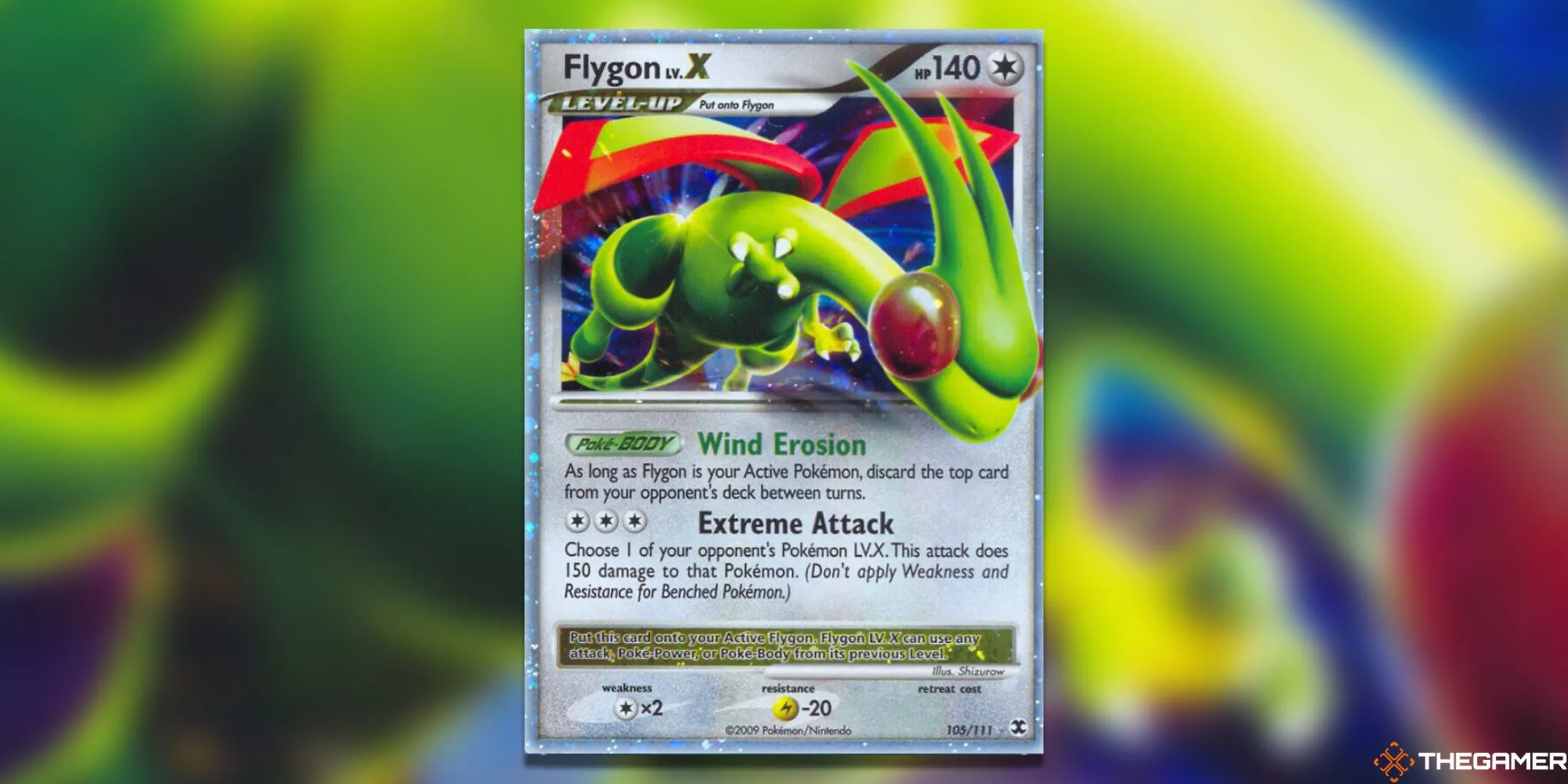 Thẻ bài Pokemon TCG Flygon LV. X từ bộ Rising Rivals có giá trị cao.