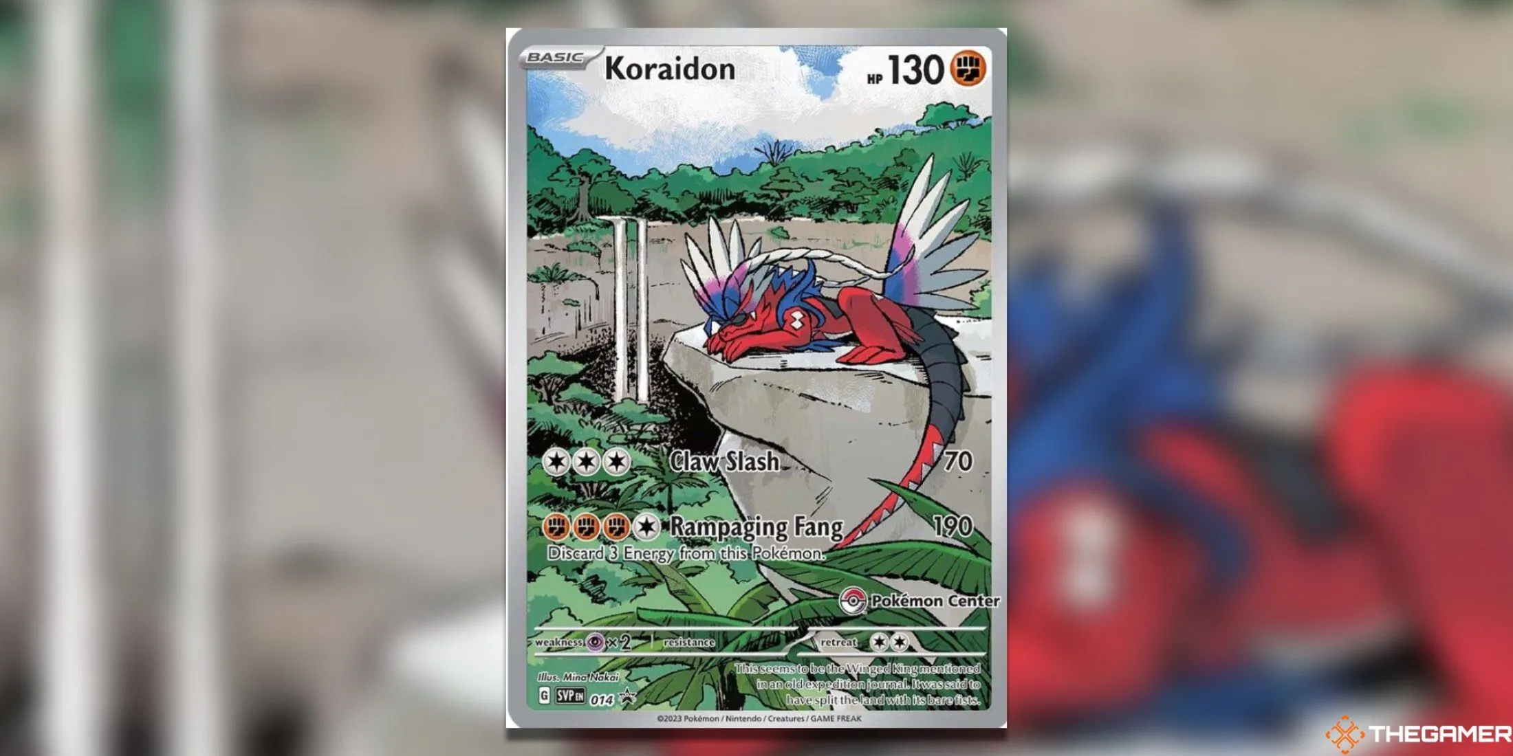 Thẻ bài Pokemon TCG Koraidon độc quyền Pokemon Center với hình ảnh Koraidon đang bay