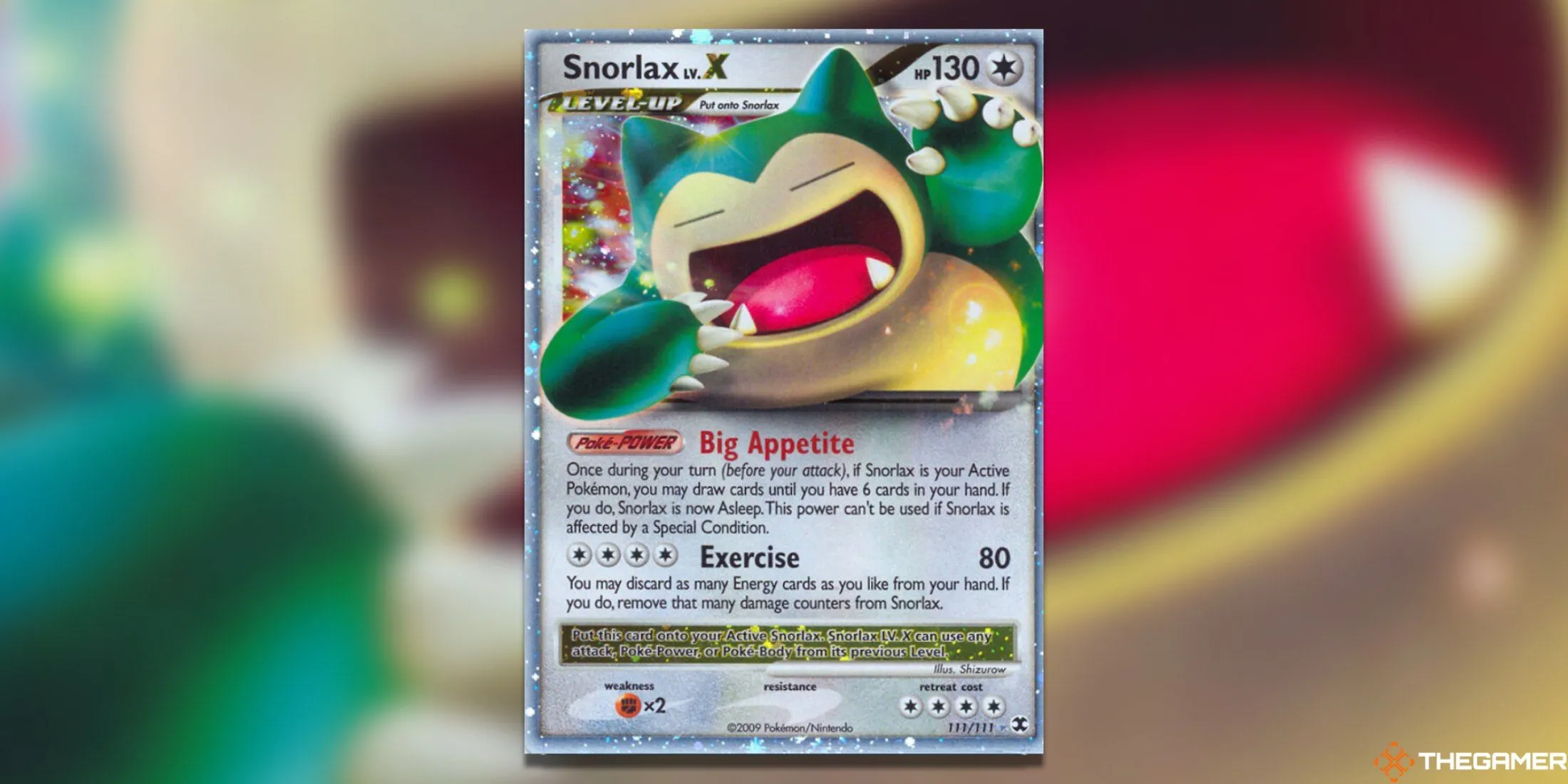 Thẻ bài Pokemon TCG Snorlax LV. X trong tư thế năng động.