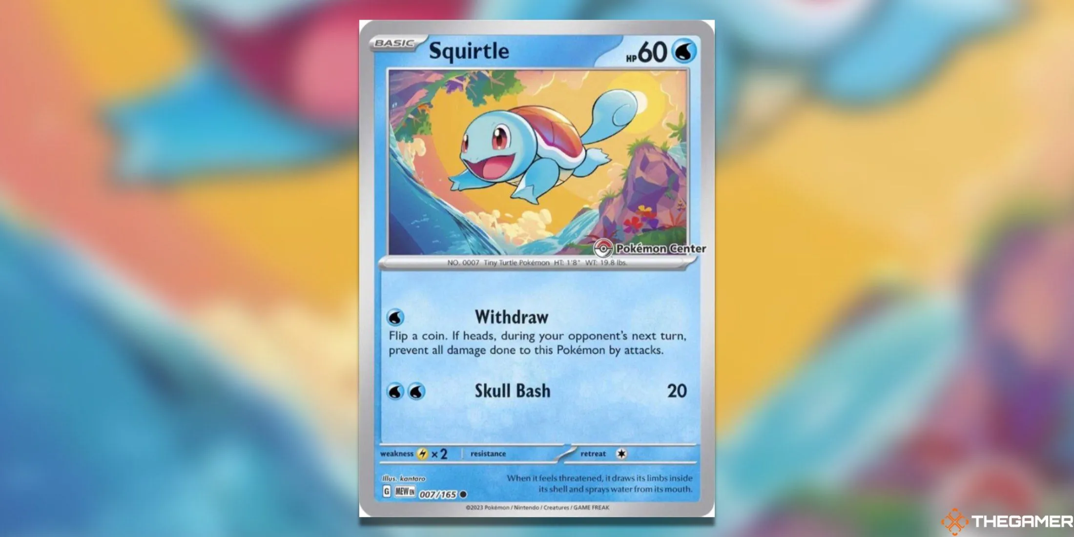 Thẻ bài Pokemon TCG Squirtle độc quyền Pokemon Center với hình ảnh Squirtle đang tươi cười