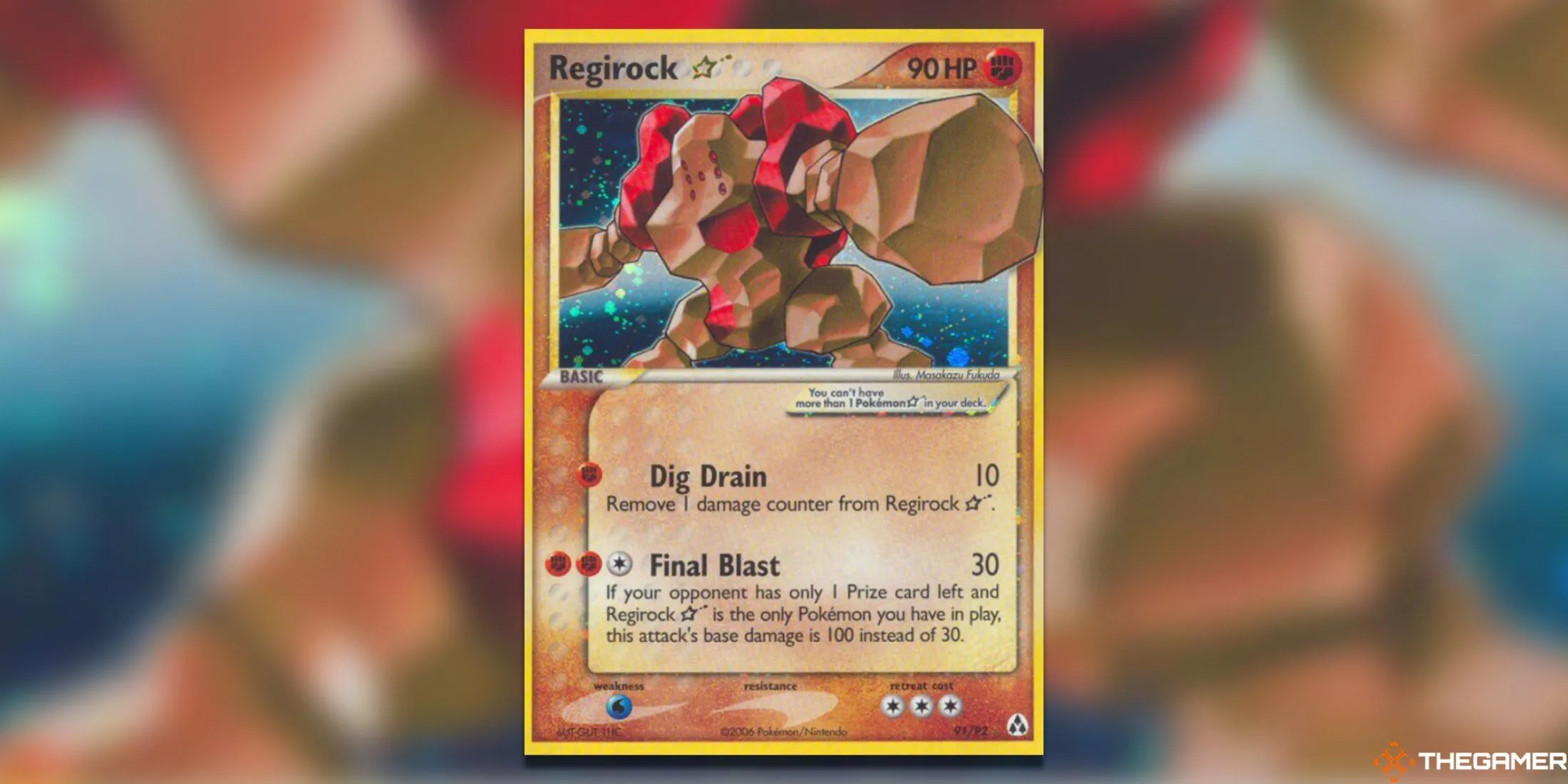 Thẻ bài Ultra Rare Regirock Star từ set Legend Maker của Pokemon TCG, thể hiện tư thế hùng vĩ của Pokemon hệ Đá.