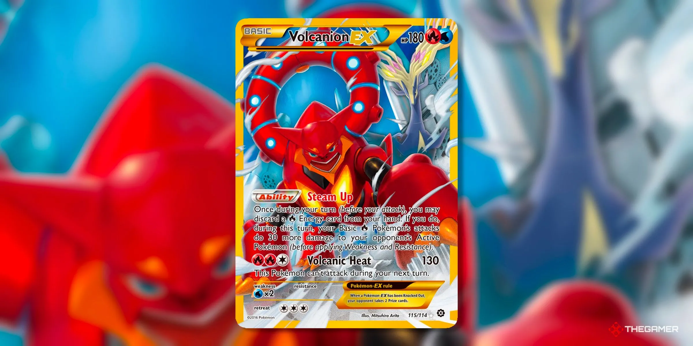 Thẻ bài Volcanion EX (Secret Rare, 115) từ set Steam Siege trong kỷ nguyên XY của Pokemon TCG