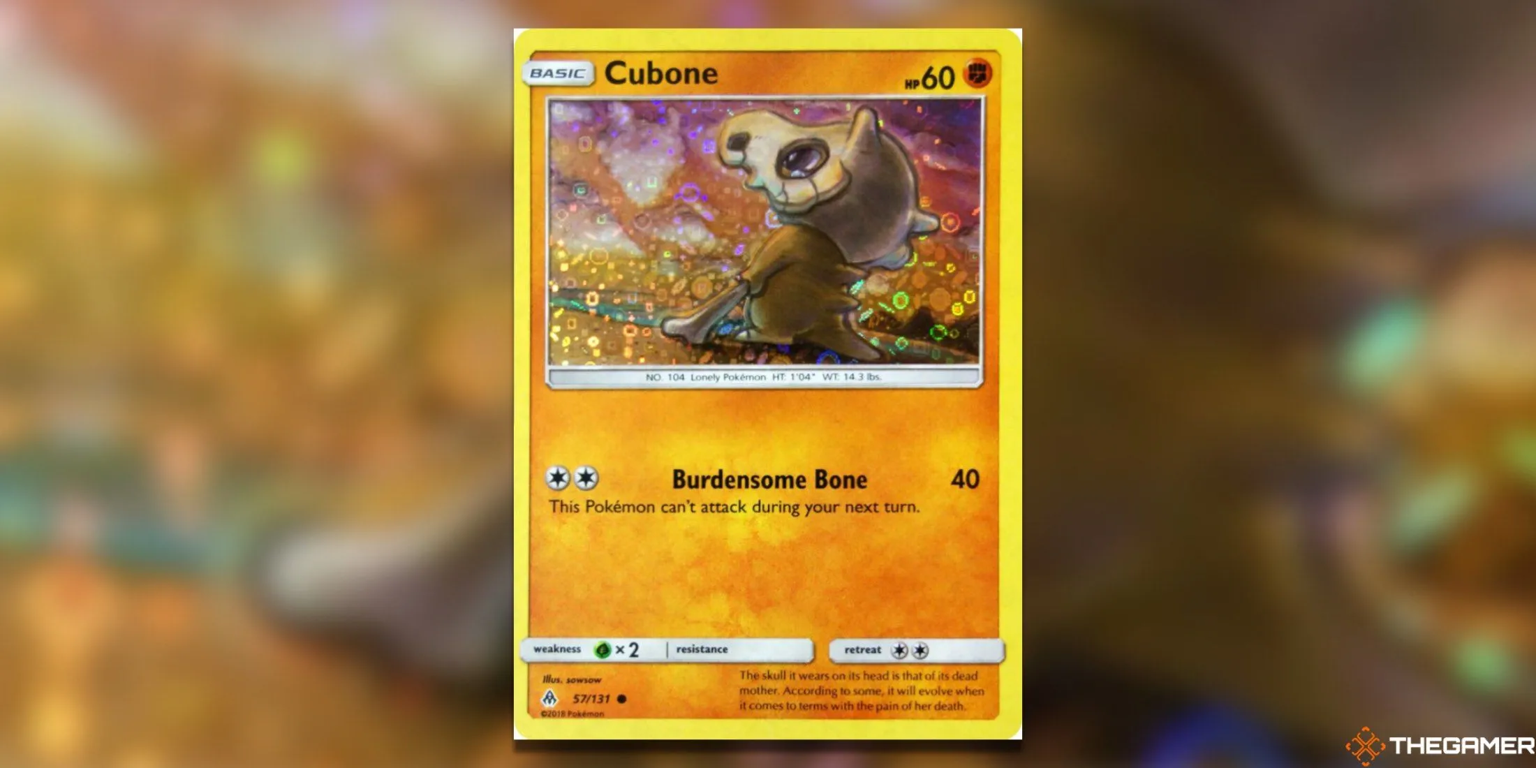 Thẻ Cubone 57/131 General Mills Pokemon TCG với hình ảnh Cubone nhìn xa xăm, mang vẻ u buồn.