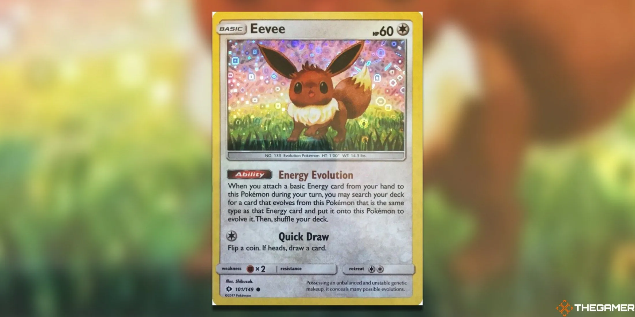Thẻ Eevee 101/149 General Mills Pokemon TCG với hiệu ứng holo bầu trời độc đáo.