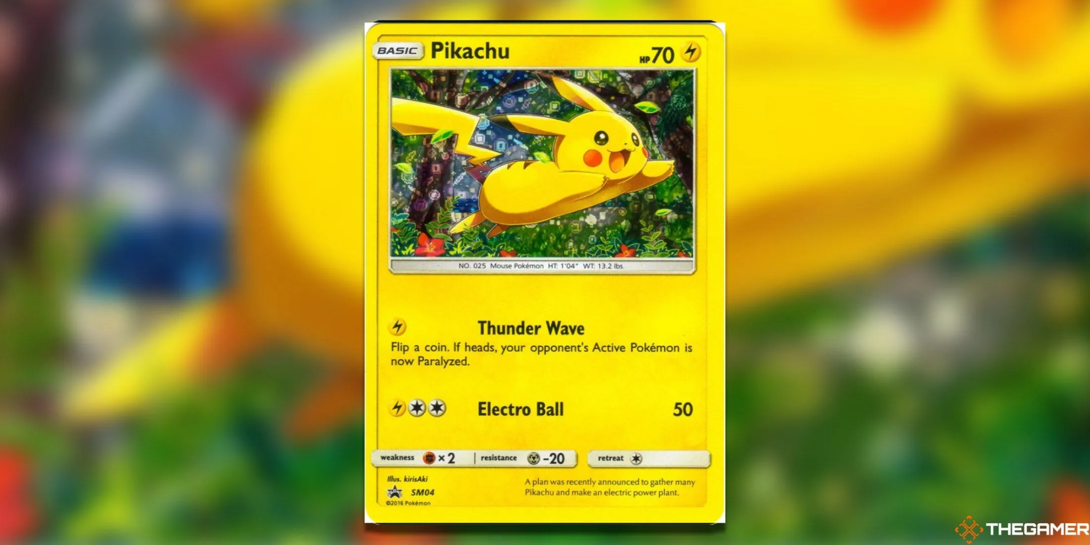 Thẻ Pikachu SM04 General Mills Pokemon TCG với biểu cảm vui vẻ, sống động đang nhảy.