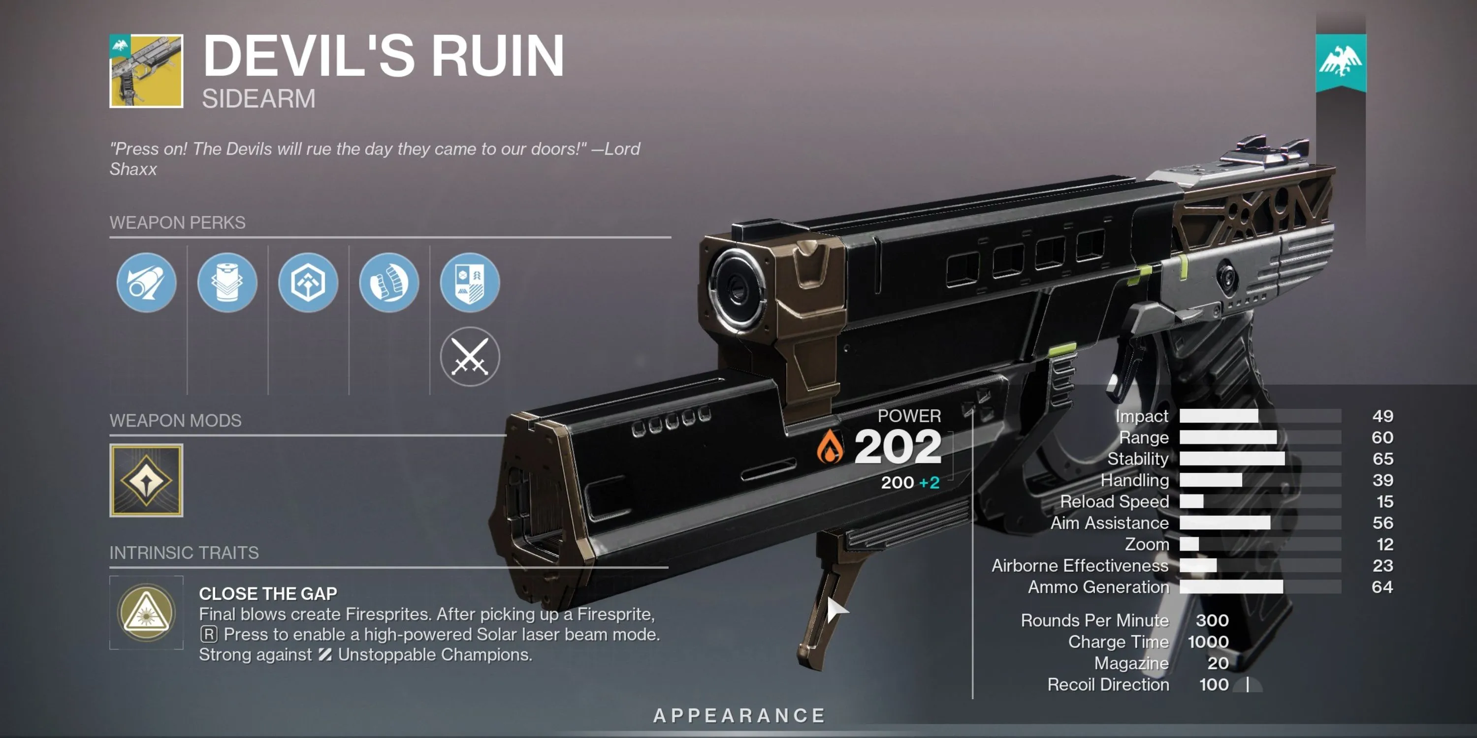 Thông số chi tiết vũ khí Exotic Devil's Ruin trong Destiny 2