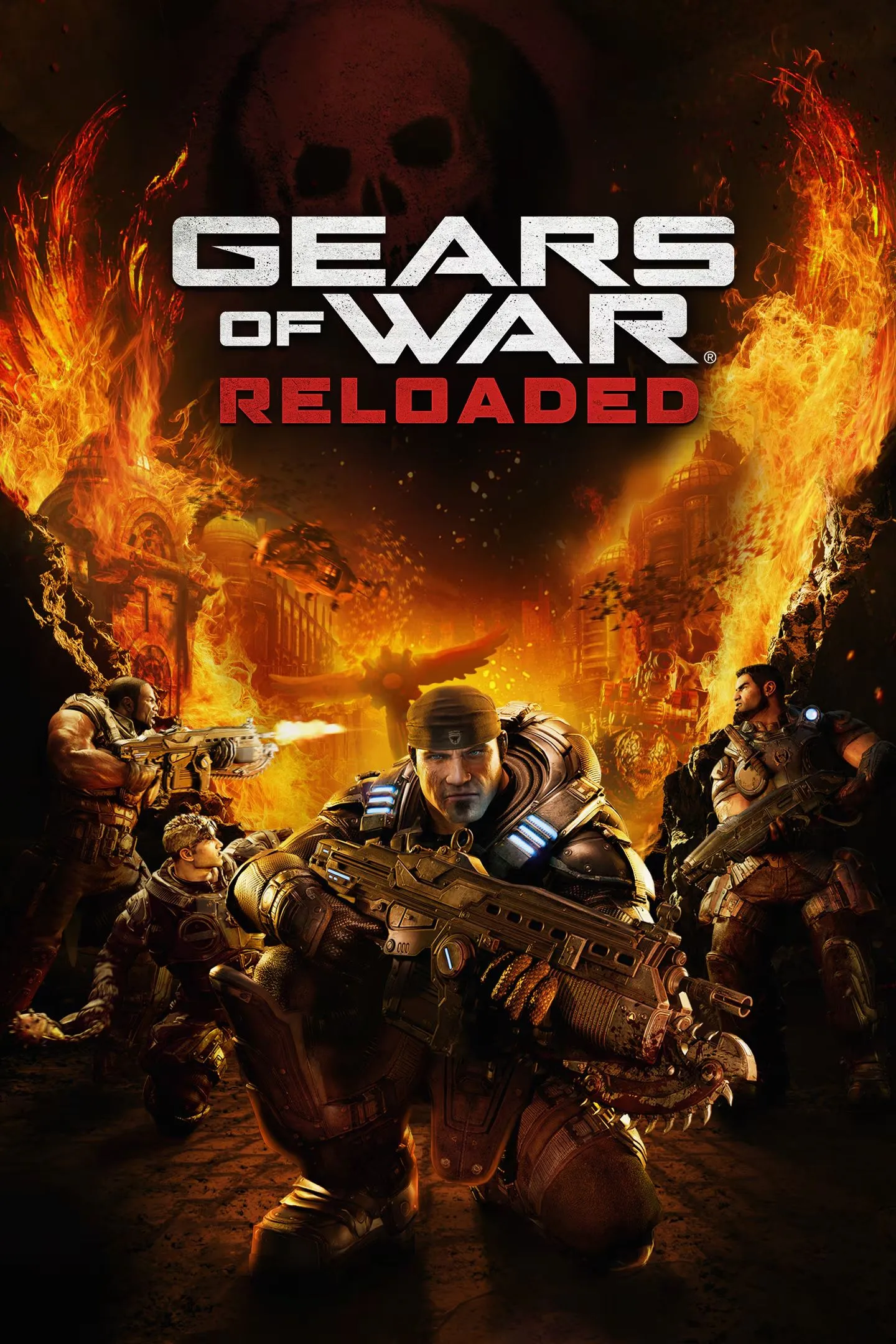 Ảnh bìa Gears of War Reloaded với Marcus Fenix, thể hiện tinh thần chiến đấu mạnh mẽ của game