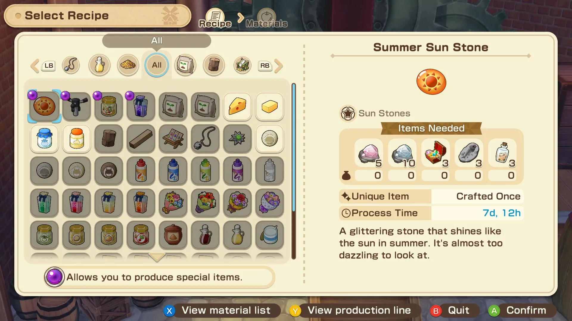 Cối xay gió Đỏ trong Story of Seasons: Grand Bazaar hiển thị công thức chế tạo vật phẩm bí mật với Wonderstone Tím