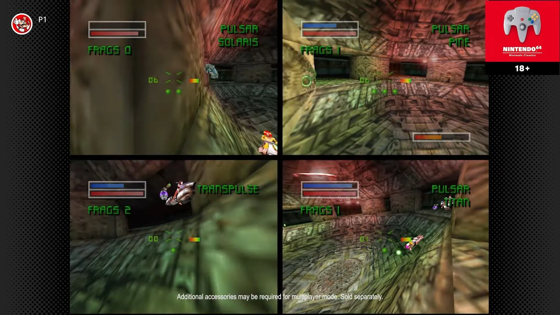 Giao diện chọn game N64 trên Nintendo Switch Online với các tựa game kinh điển cùng logo Nintendo 64 Mature 17+ Classics