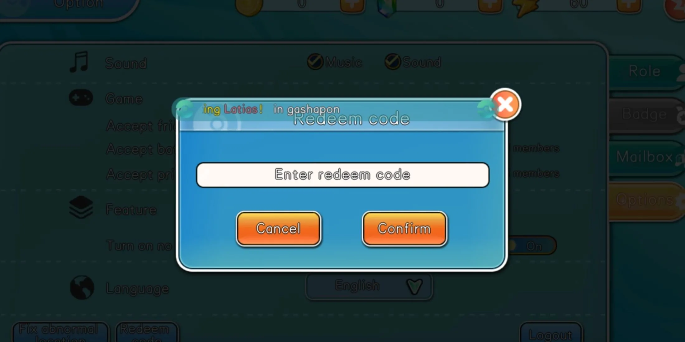 Giao diện đổi mã code trong game Pocket Pixel
