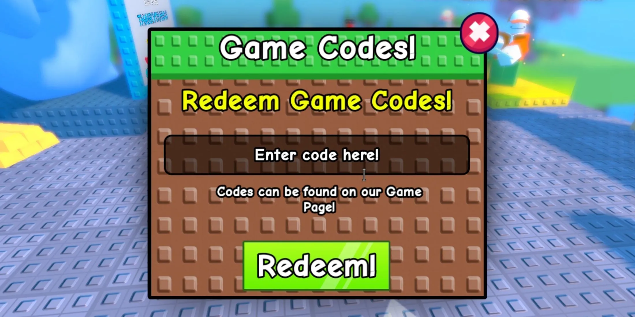 Giao diện nhập code trong game Roblox Stick Battles