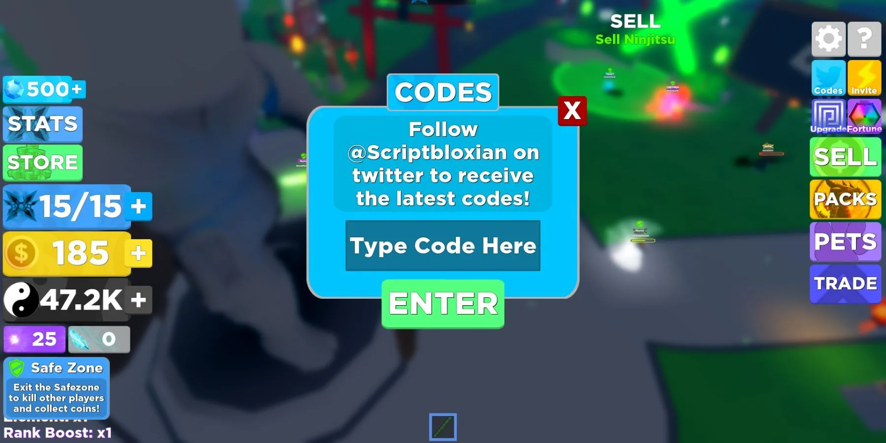 Hướng dẫn nhập mã quà tặng trong Roblox Ninja Legends