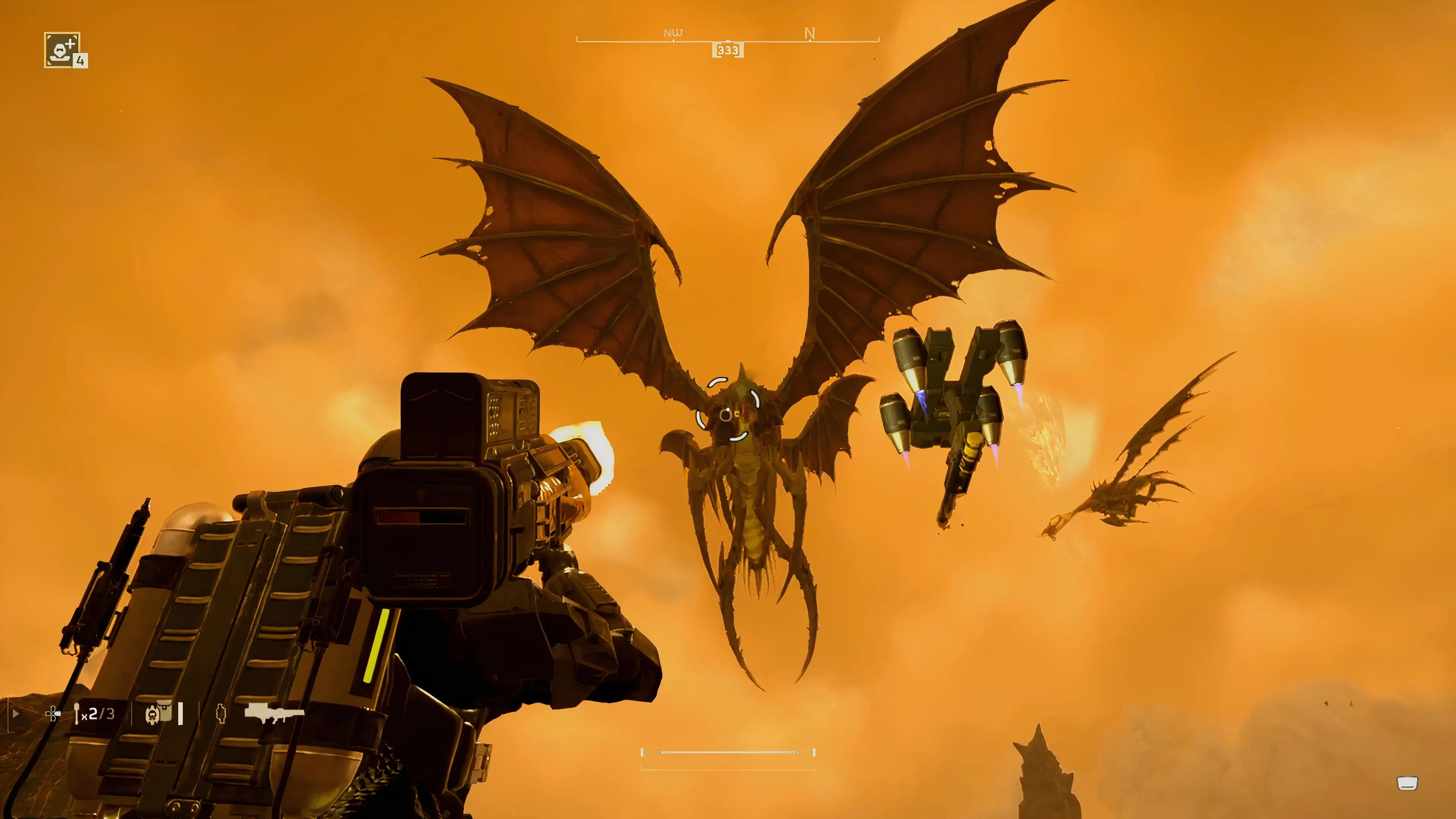 Quasar Cannon Helldivers 2 bắn hạ Dragonroach Terminid trên bầu trời