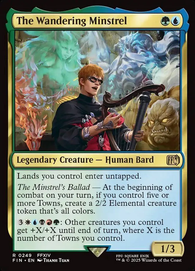Thẻ bài The Wandering Minstrel từ set Magic: The Gathering Final Fantasy, một Commander linh hoạt cho chiến thuật land loops